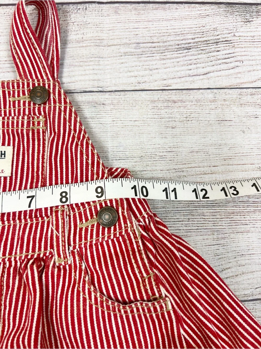 Oshkosh B’Gosh Overall Dress Striped Red White Pinstripe Size 12M Preppy Classic